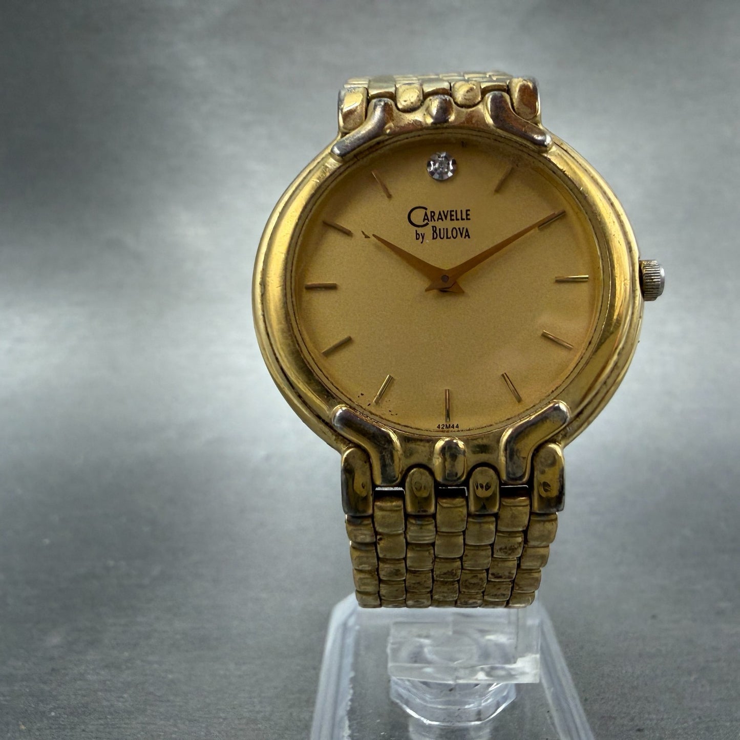 Bulova Caravelle Watch Men 34mm Champagne Dial Gold Tone Round 42M44 New Battery5
