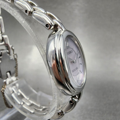 Seiko Solar Watch Women 18mm MOP Dial Silver Tone Oval V110-5a20 Runs