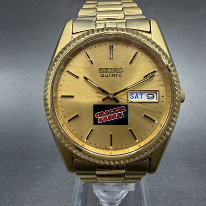 Seiko President Watch Men 36mm Champagne Dial Gold Tone Daydate Round New Batt H0