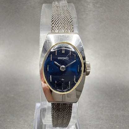 VTG Seiko Watch Women 15mm Blue Dial Silver Tone Manual Wind Rectangle 11 Runs0