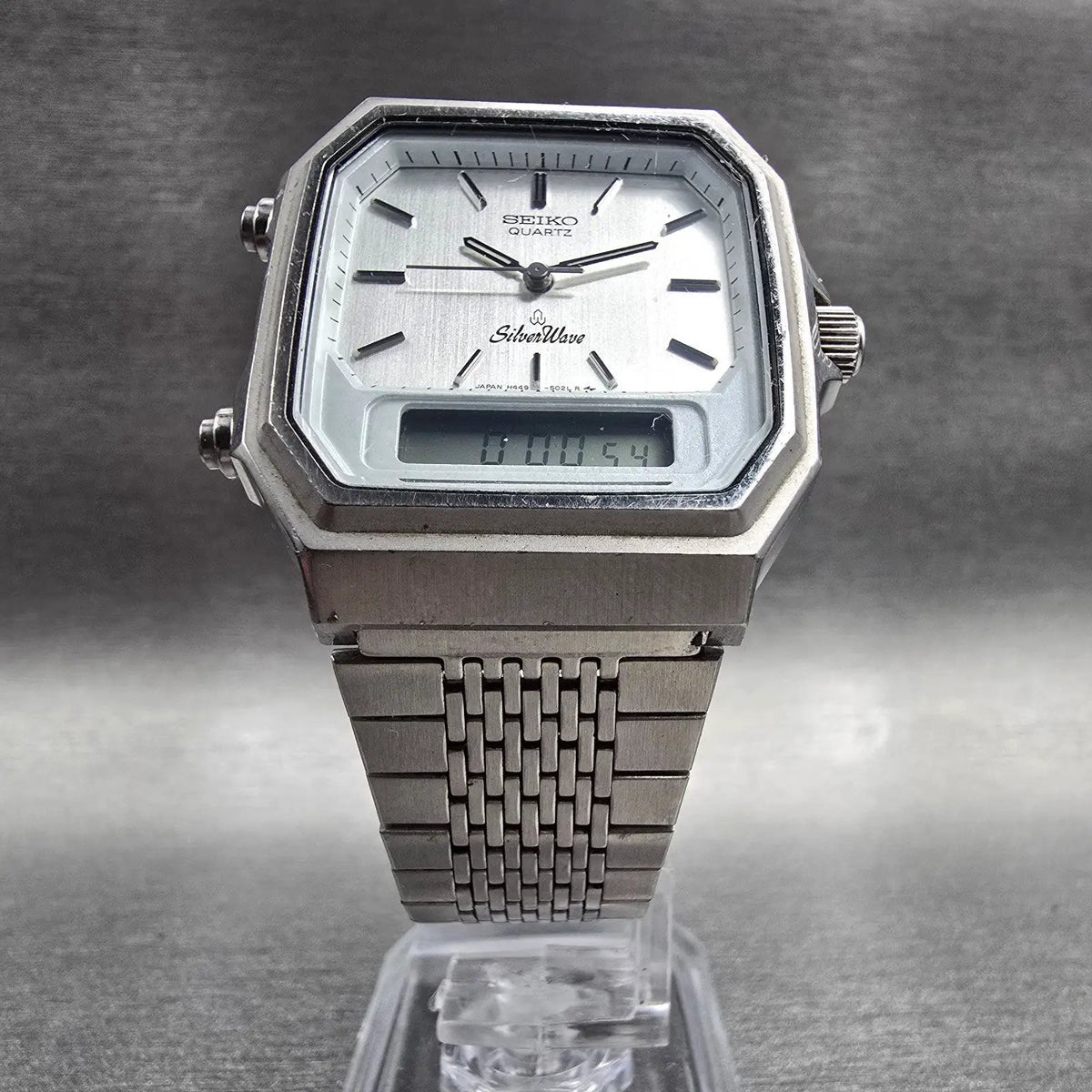 Seiko SilverWave Watch Men 32mm Silver Dial Silver Chrono Alarm H449-5020 NewBat5