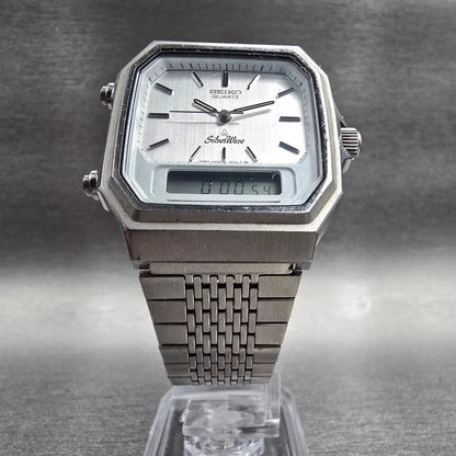 Seiko SilverWave Watch Men 32mm Silver Dial Silver Chrono Alarm H449-5020 NewBat5