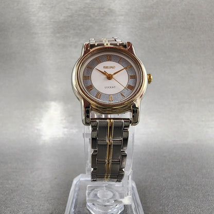 Seiko Lucent Watch Women 22mm White Dial Two Tone 1f210j80 New Battery5
