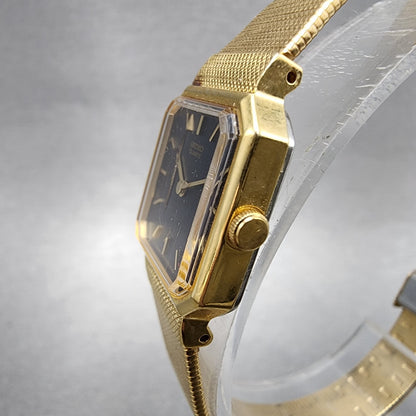 Seiko Tank Watch Women 19mm Blue Dial Gold Tone Octagon 2c205850 New Battery2