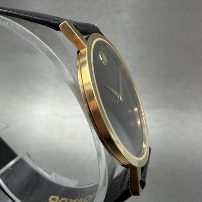 Movado Museum Watch Men 31mm Black Dial Gold Tone Round 8733882 New Battery3