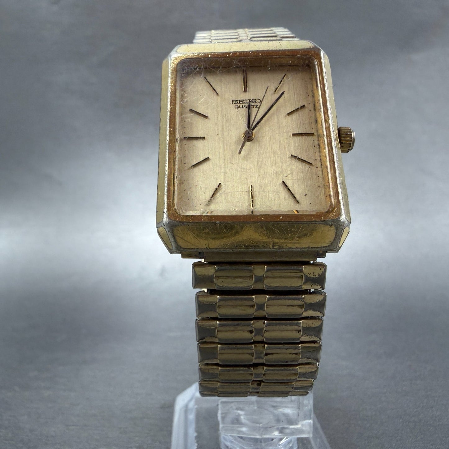 Seiko Tank Watch Men 28mm Champagne Dial Gold Tone Rectangle 7810-5029 PARTS6