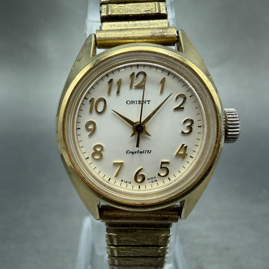 Orient Watch Women 24mm White Dial Gold Tone Round Manual E121510-00CA Runs VTG0