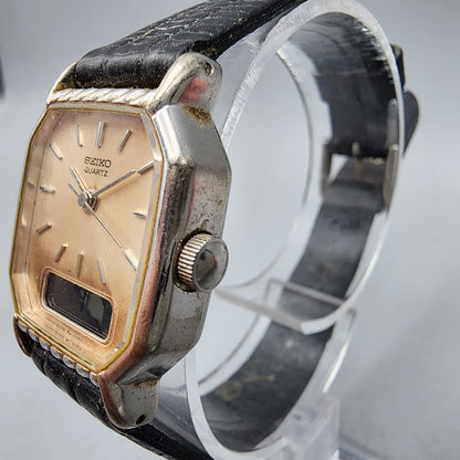 VTG Seiko Watch Women 22mm Analog Digital Silver Dial Palladium READ!!! E029