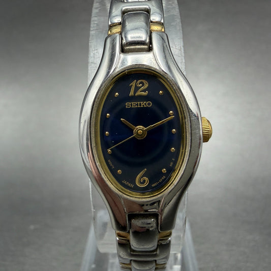 Seiko Watch Women 16mm Blue Dial Two Tone Oval VTG 1N01-0CT0 New Battery JKKJ80