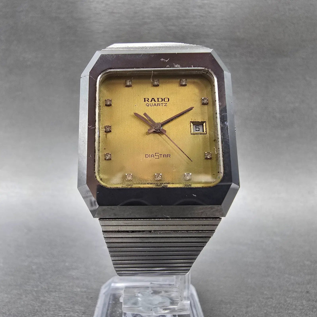 Rado Diastar Tank Watch Men 29mm Champagne Dial Silver Tone Date PARTS Vintage6
