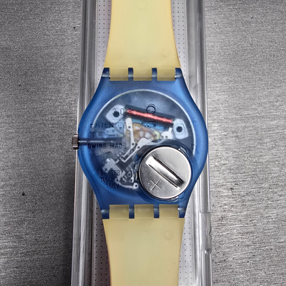 Swatch Paella Watch Men 34mm Orange Dial Blue Case GN129 New Battery NOS8