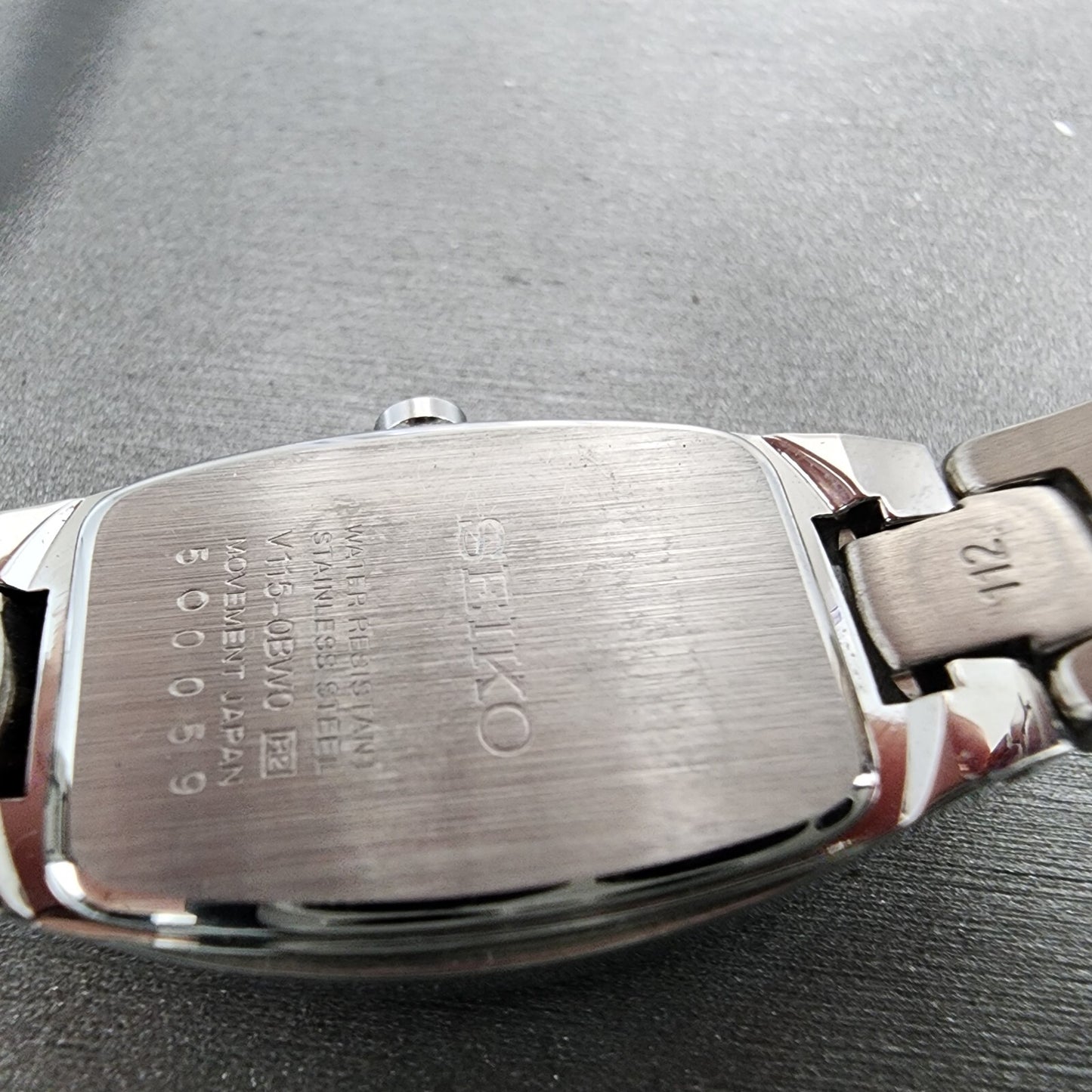 Seiko Solar Watch Women 18mm Black Dial Steel Rectangle V1150BW0 Works9