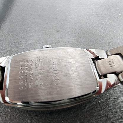 Seiko Solar Watch Women 18mm Black Dial Steel Rectangle V1150BW0 Works9