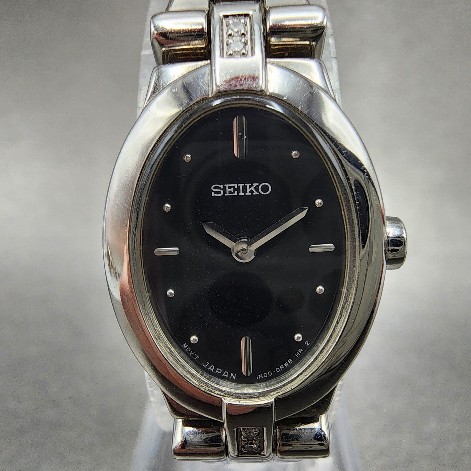 Seiko Watch Women 17mm Black Dial Silver Tone Diamond Accents 1N000KG0 New Batt1