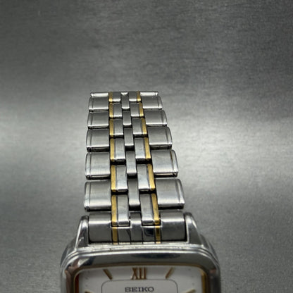 Seiko Spirit Tank Watch Men 28mm White Dial two Tone 7n015210 New Battery AB4