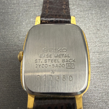 Seiko Watch Women 17mm Gold Dial Gold Tone Rectangle 2Y00-5A00 New Battery10