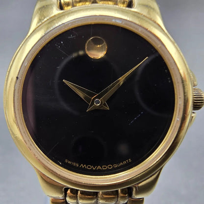 Movado Museum Watch Women 24mm Black Dial Gold Tone 88 E4 9835 New Battery1