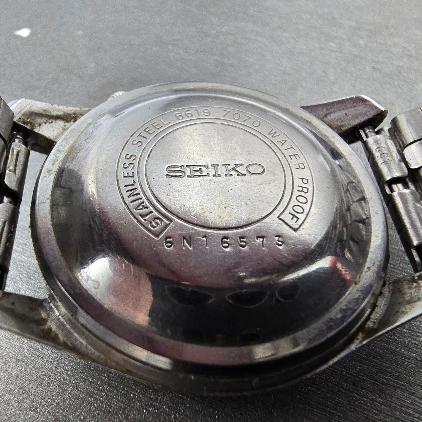 Seiko 5 Sportsmatic Watch Men 36mm Black Dial Silver Tone Daydate 6619-7070 Runs9
