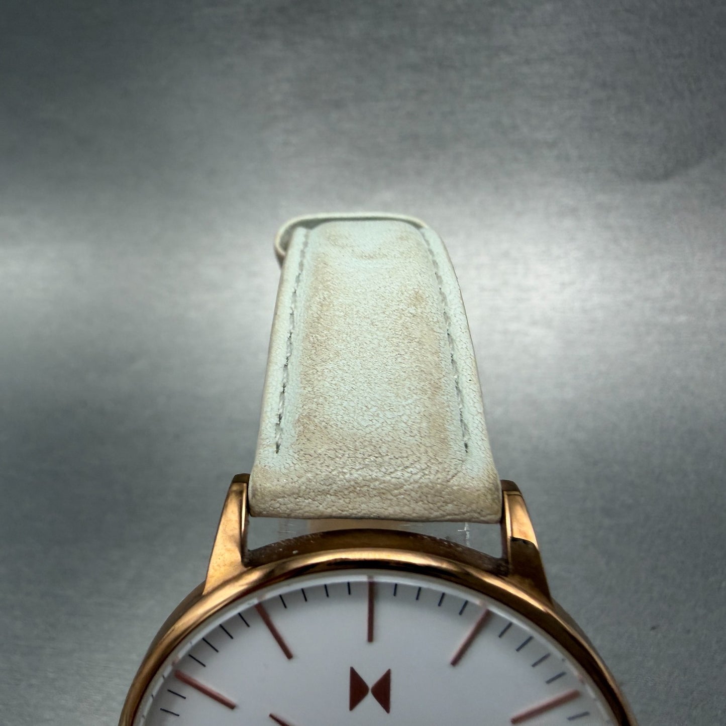 MVMT Boulevard Watch Women 38mm White Dial Rose Gold Tone Leather New Battery A4