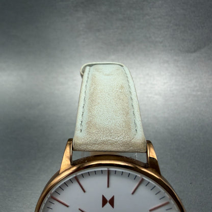 MVMT Boulevard Watch Women 38mm White Dial Rose Gold Tone Leather New Battery A4