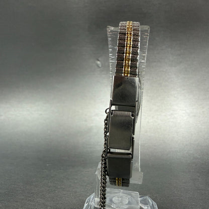 Seiko Tank Watch Women 13mm Gold Dial Gold Tone Rectangle 2E20-6319 New Battery97