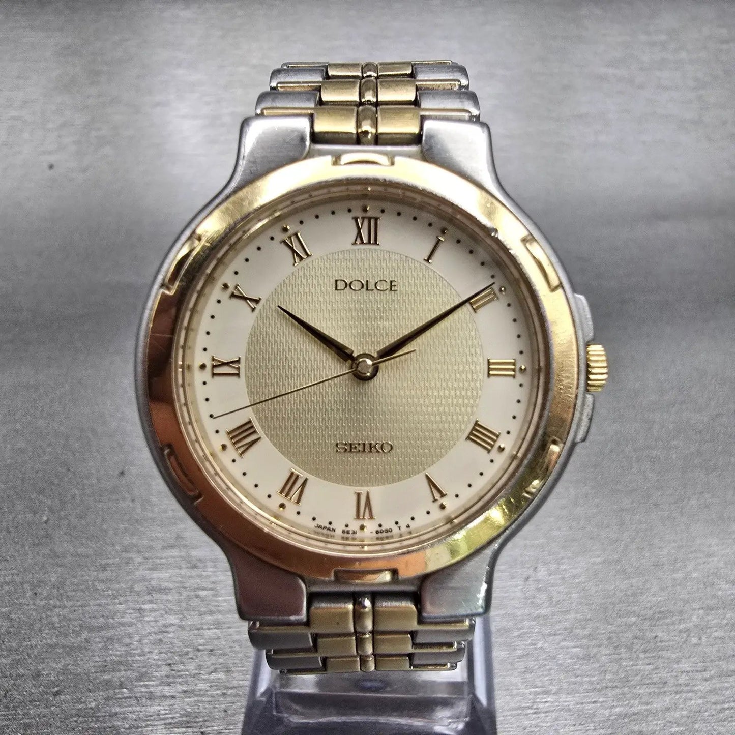 Seiko Dolce Watch Men 33mm Champagne Dial Two Tone Round 5E31-6D40 New Battery0