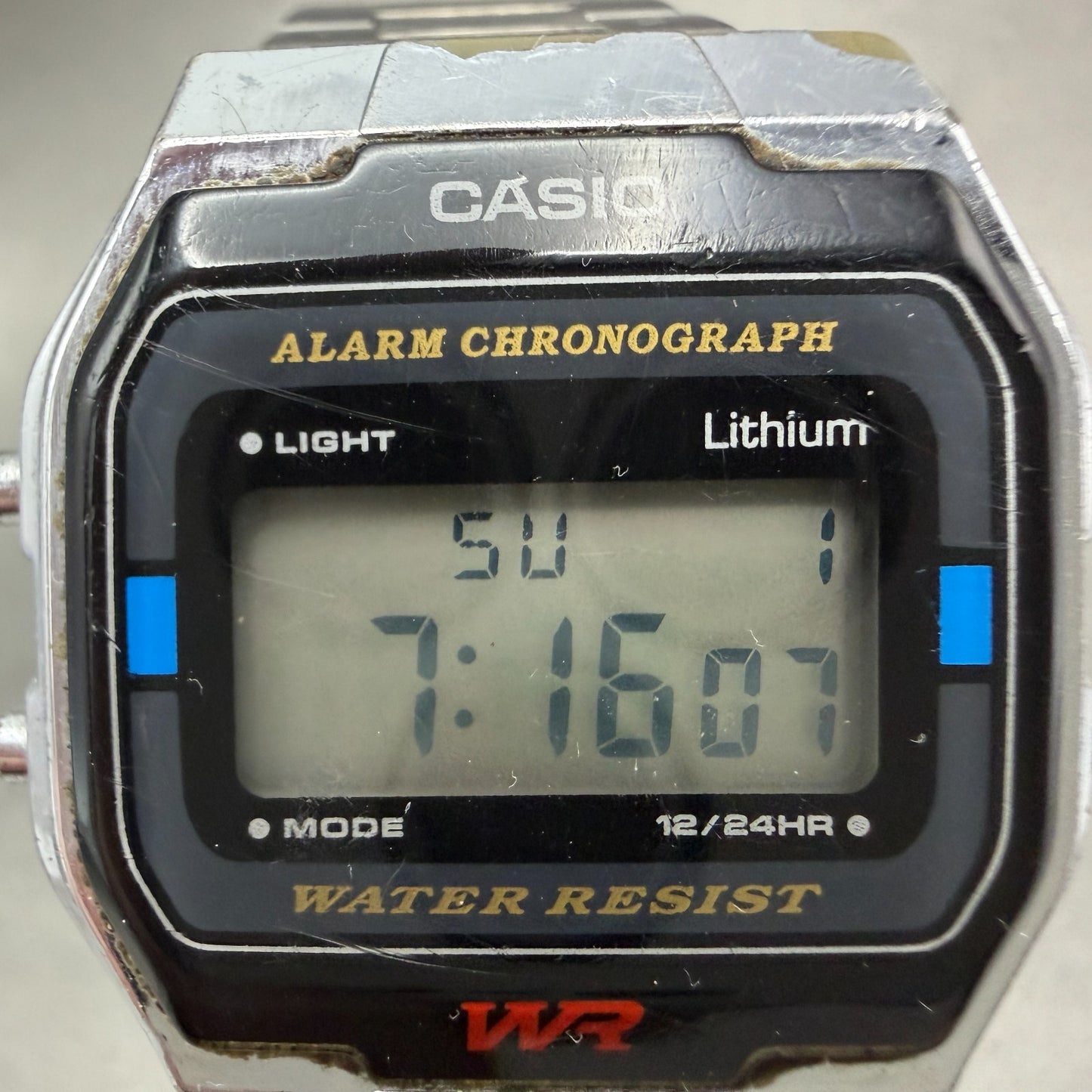 Casio A163W Watch Men 33mm Digital Silver Tone Alarm Chrono Octagon New batt VTG1