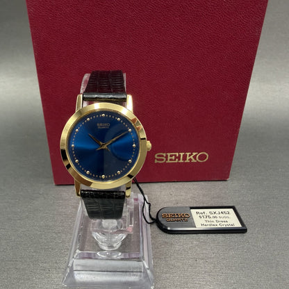 Seiko Watch Women 26mm Blue Dial Gold Tone Round 1N000A29 New Battery NOS0