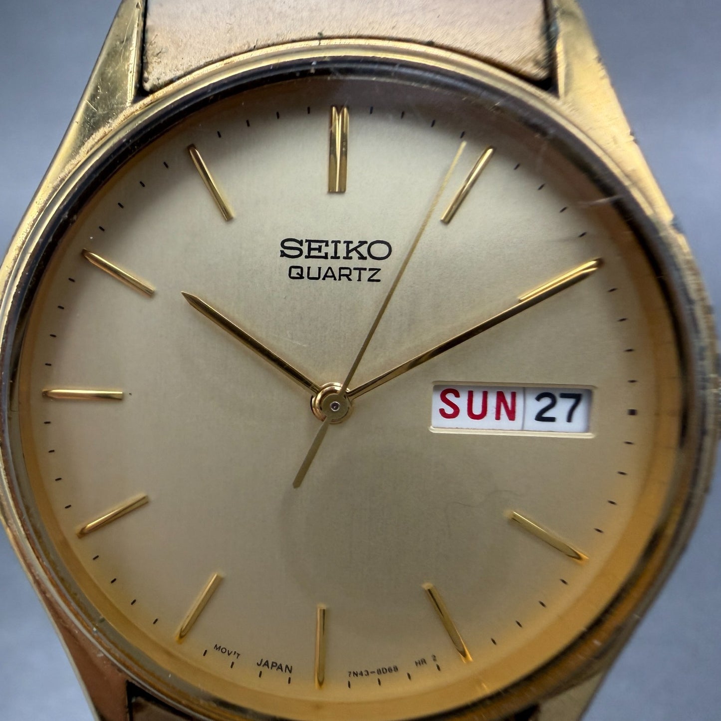 Seiko Watch Men 34mm Champagne Dial Gold Tone Daydate Round New Battery B8701