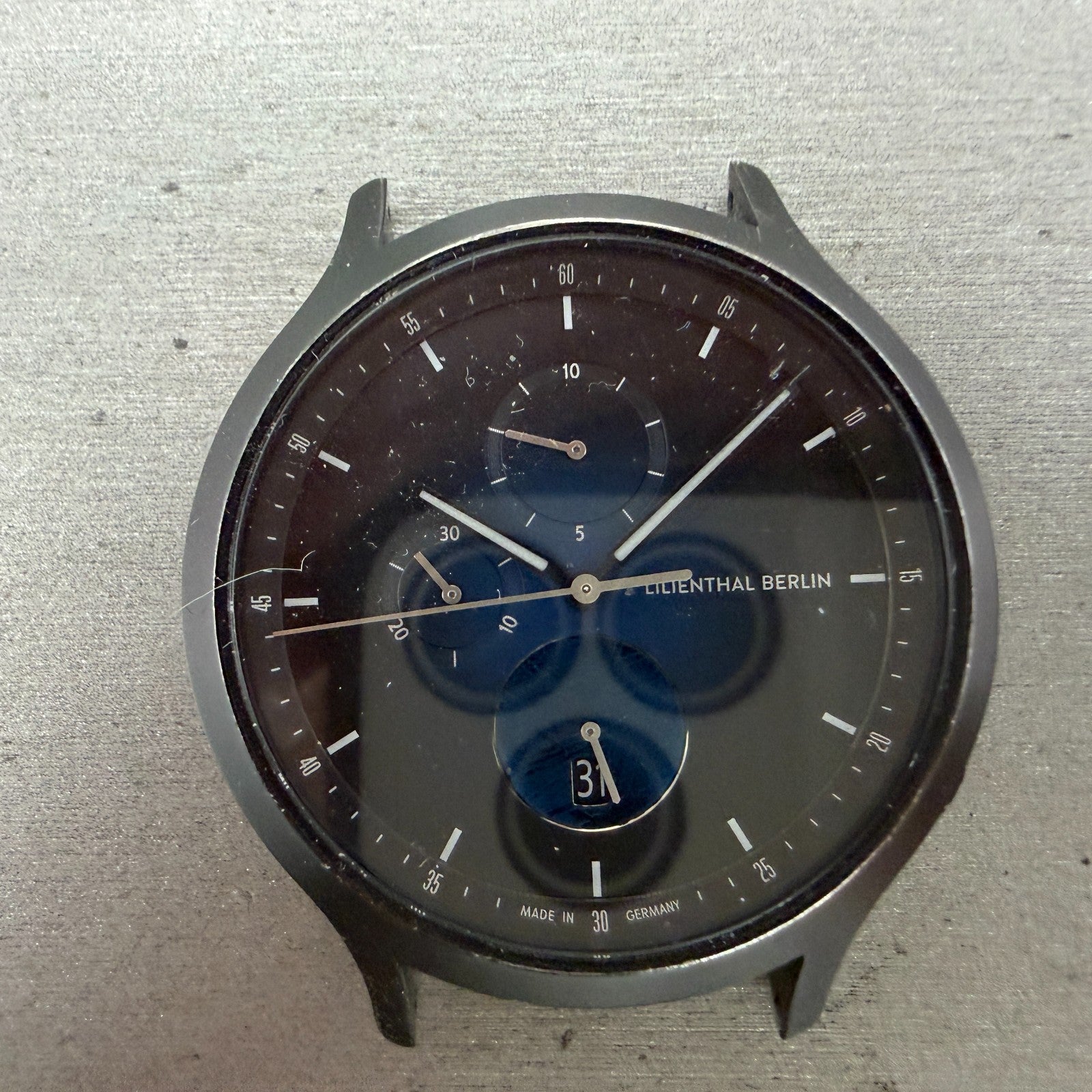 Lilienthal Berlin Chronograph Watch Men 42mm Black Dial Black Meteorite PARTS2