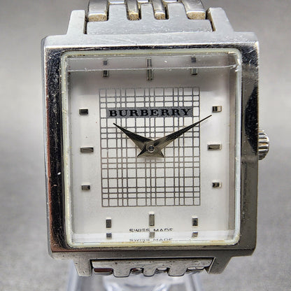 Burberry The City Tank Watch Women 24mm White Dial Steel Rectangle New Battery
