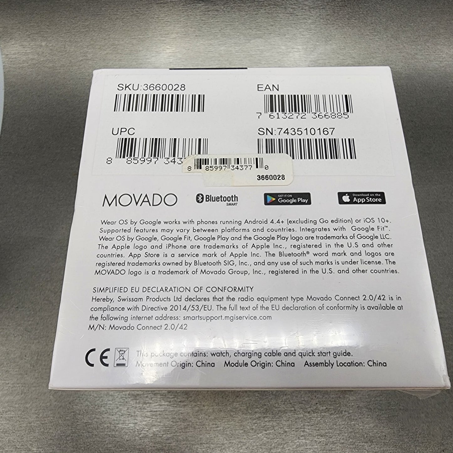Movado Connect 2.0 42mm Stainless Steel Case Leather Band New 26600284