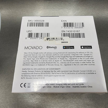Movado Connect 2.0 42mm Stainless Steel Case Leather Band New 26600284