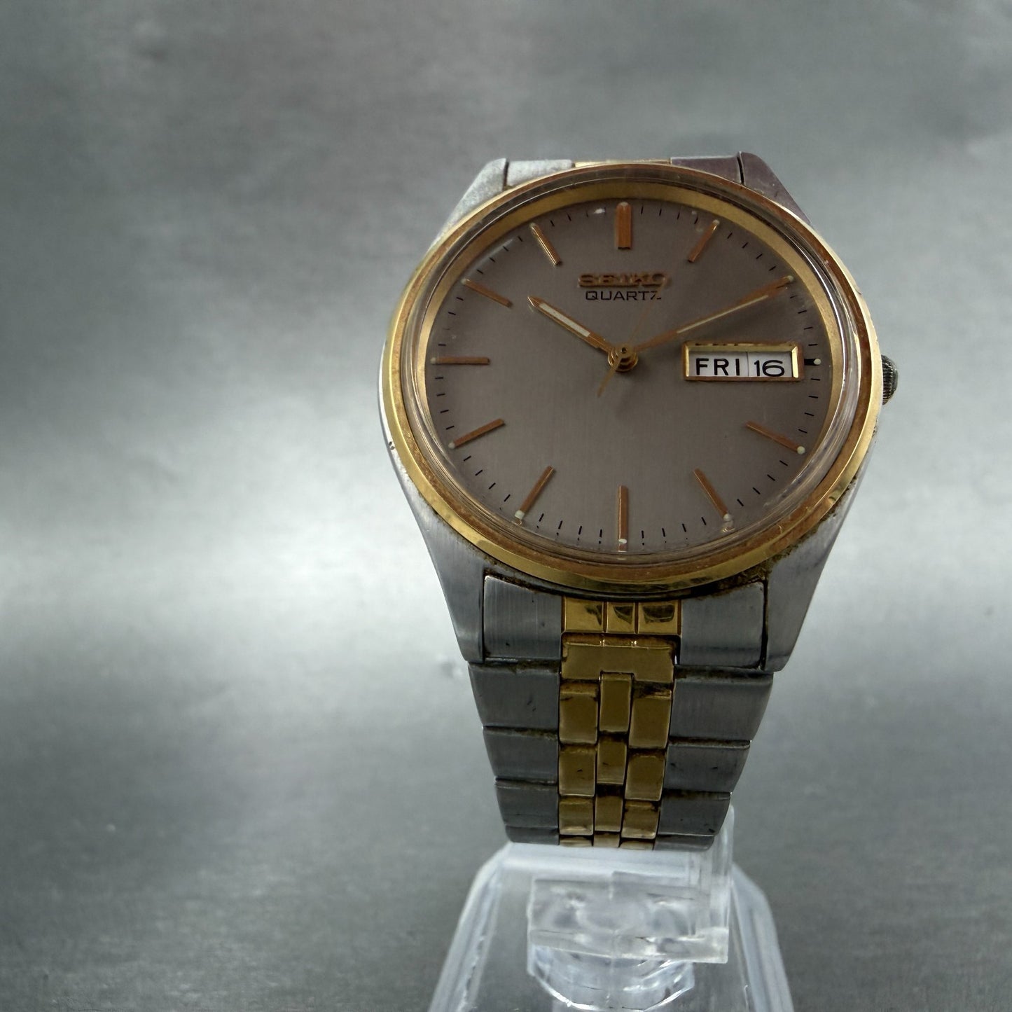 Seiko Watch Men 36mm Silver Dial Two Tone Daydate Round 7n43-8a30 New Battery G65