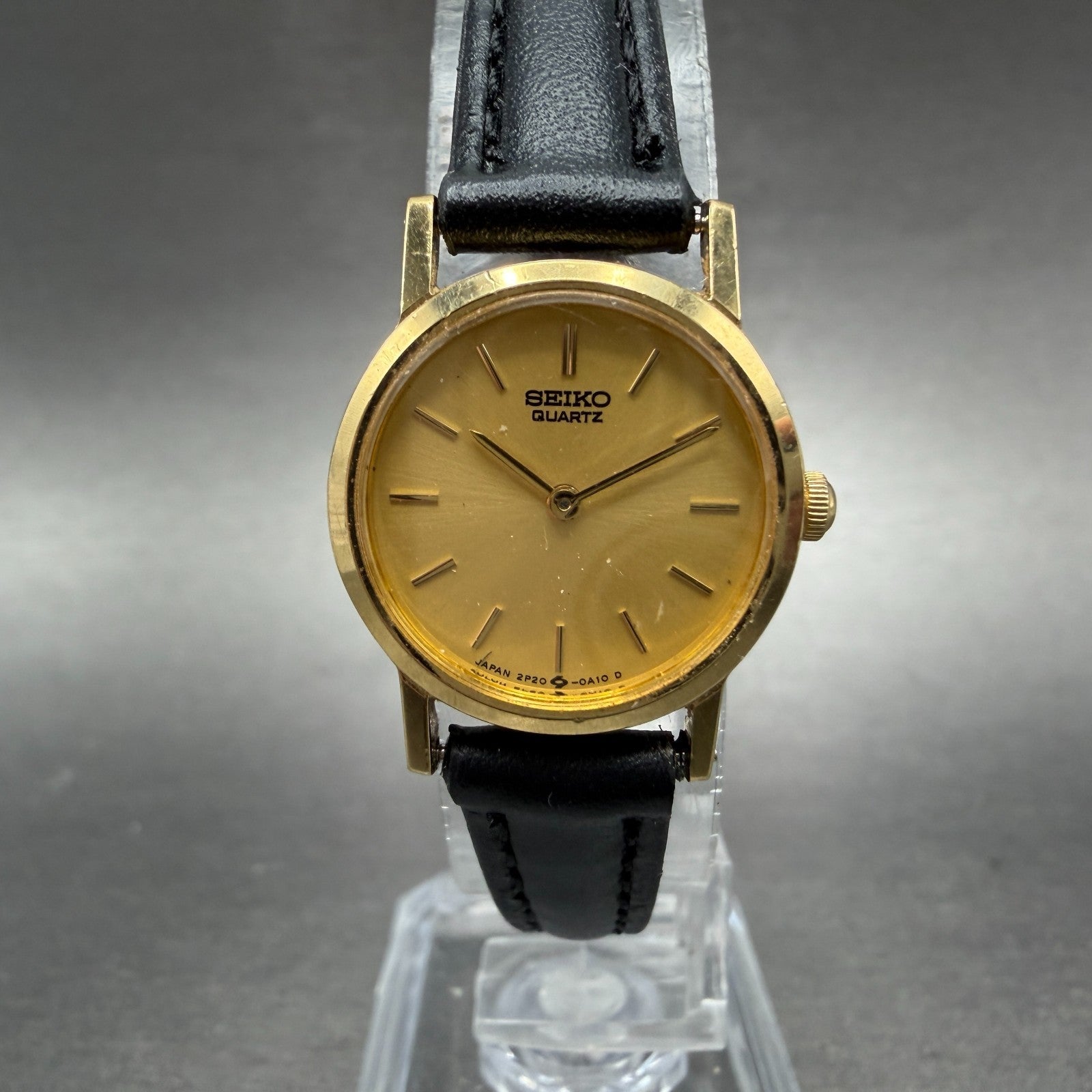 Seiko Watch Women 20mm Champagne Dial Gold Tone Round 2P20-0A10 New Battery0