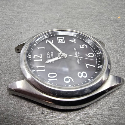 Citizen Eco-Drive Watch Men 38mm Black Dial Steel Atomic Round Date READ!!!!!! J4