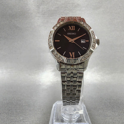 Seiko Watch Women 30mm Black Dial Silver Tone Date Round 6N2200B0 New Battery5