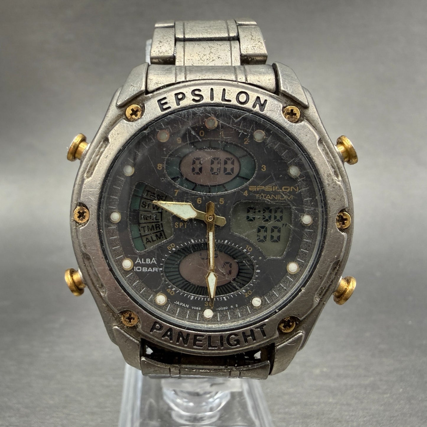 Seiko ALBA Epilon Watch Men 40mm Analog Digital Alarm Chrono V085-0020 New Batt0