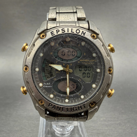 Seiko ALBA Epilon Watch Men 40mm Analog Digital Alarm Chrono V085-0020 New Batt0