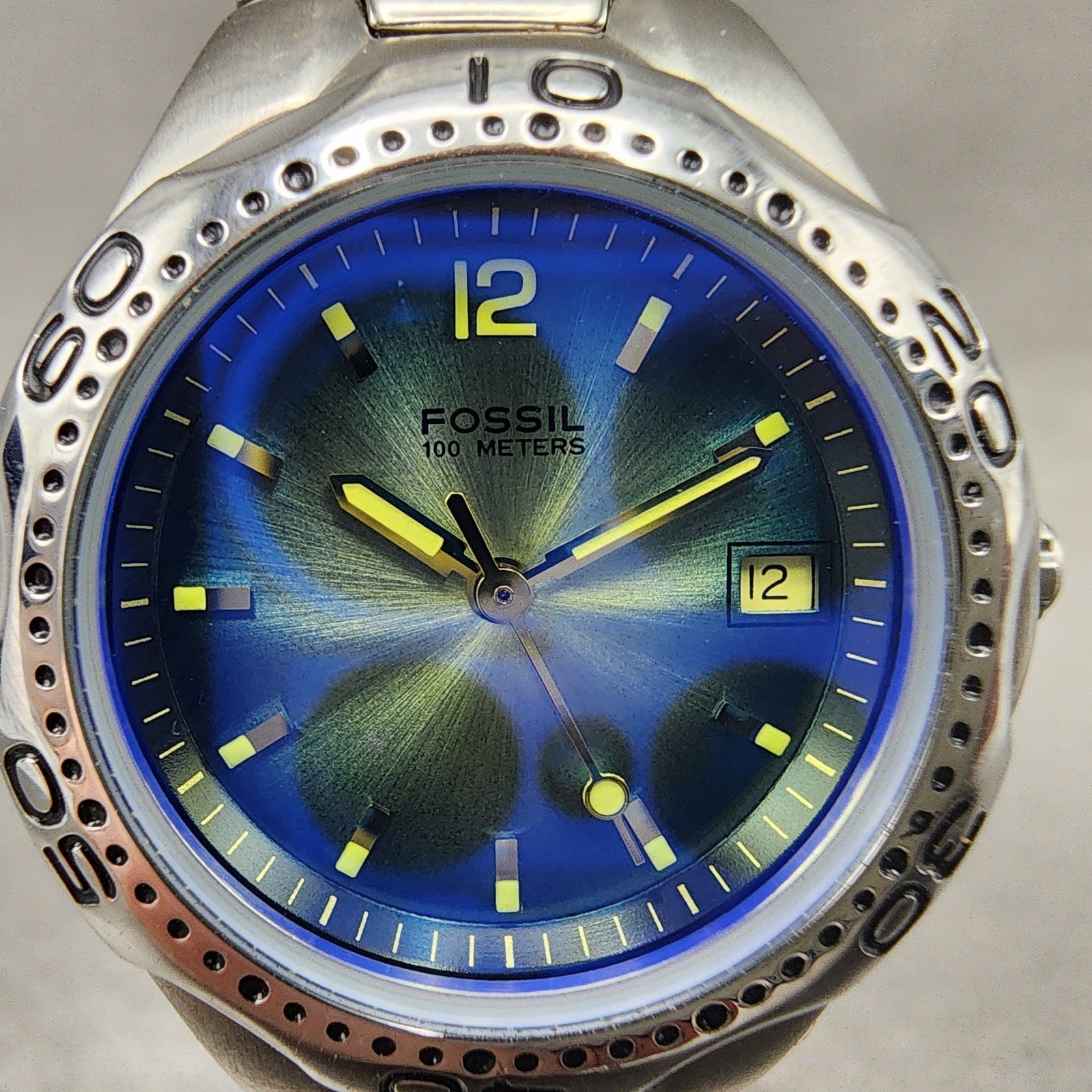 Fossil Blue Dive Watch Women 29mm Blue Dial Silver Tone Date AM3457 New Battery1