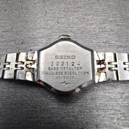 Seiko Watch Women 17mm Silver Dial Silver Tone Oval 11-7619 Manual Wind Runs VTG10