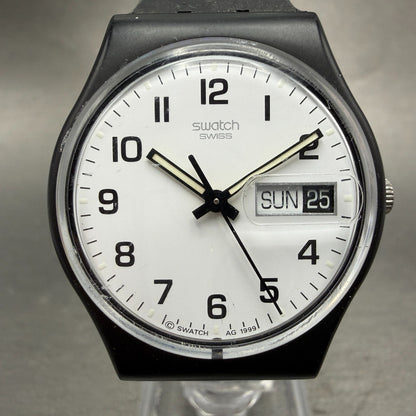 Swatch Once Again Watch Men 34mm White Dial Black Daydate GB743 Round New Batt0