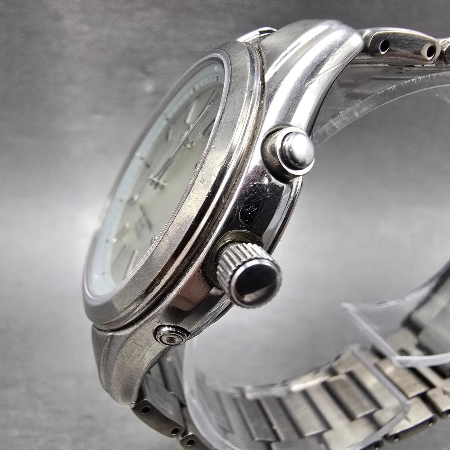 Seiko Solar Watch Men 38mm Silver Dial Titanium Date Atomic 7B22-0AD0 PARTS3