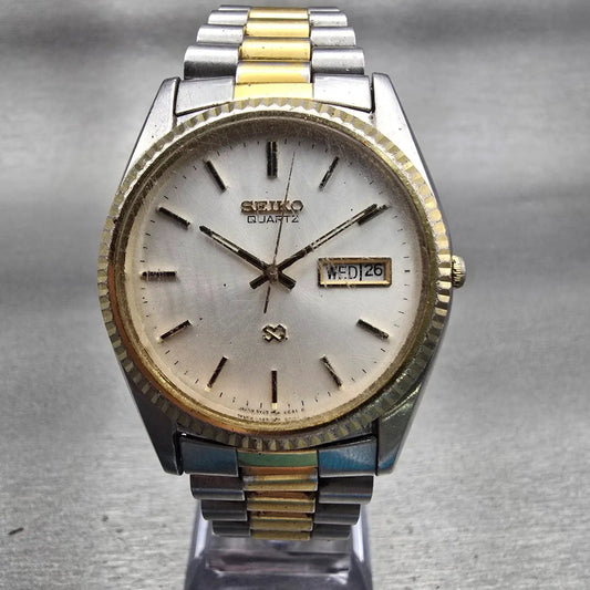 Seiko President Watch Men 35mm Silver Dial Two Tone Daydate 5Y23-8A69 New Batt0