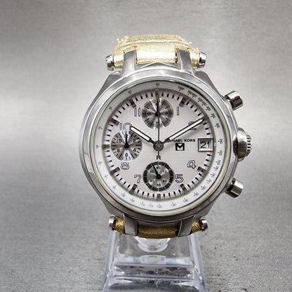Michael Kors Chronograph Watch Women 36mm White Dial Silver Tone date New Batt0