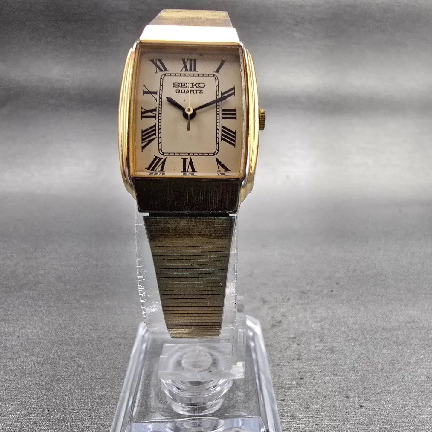 Seiko Tank Watch Women 20mm Champagne Dial Gold Tone Rectangle 3421-5170 New Bat5