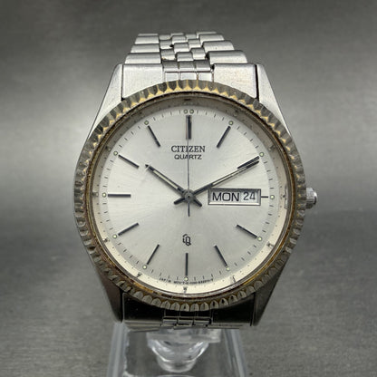 Citizen CQ President Watch Men 35mm Silver Dial Silver Tone Daydate New Battery0