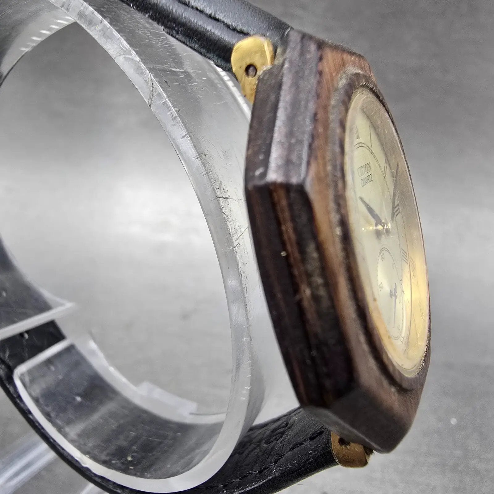 Citizen Watch Men 35mm Champagne Dial Brown Tone Octagon 2040-203704 New Battery3