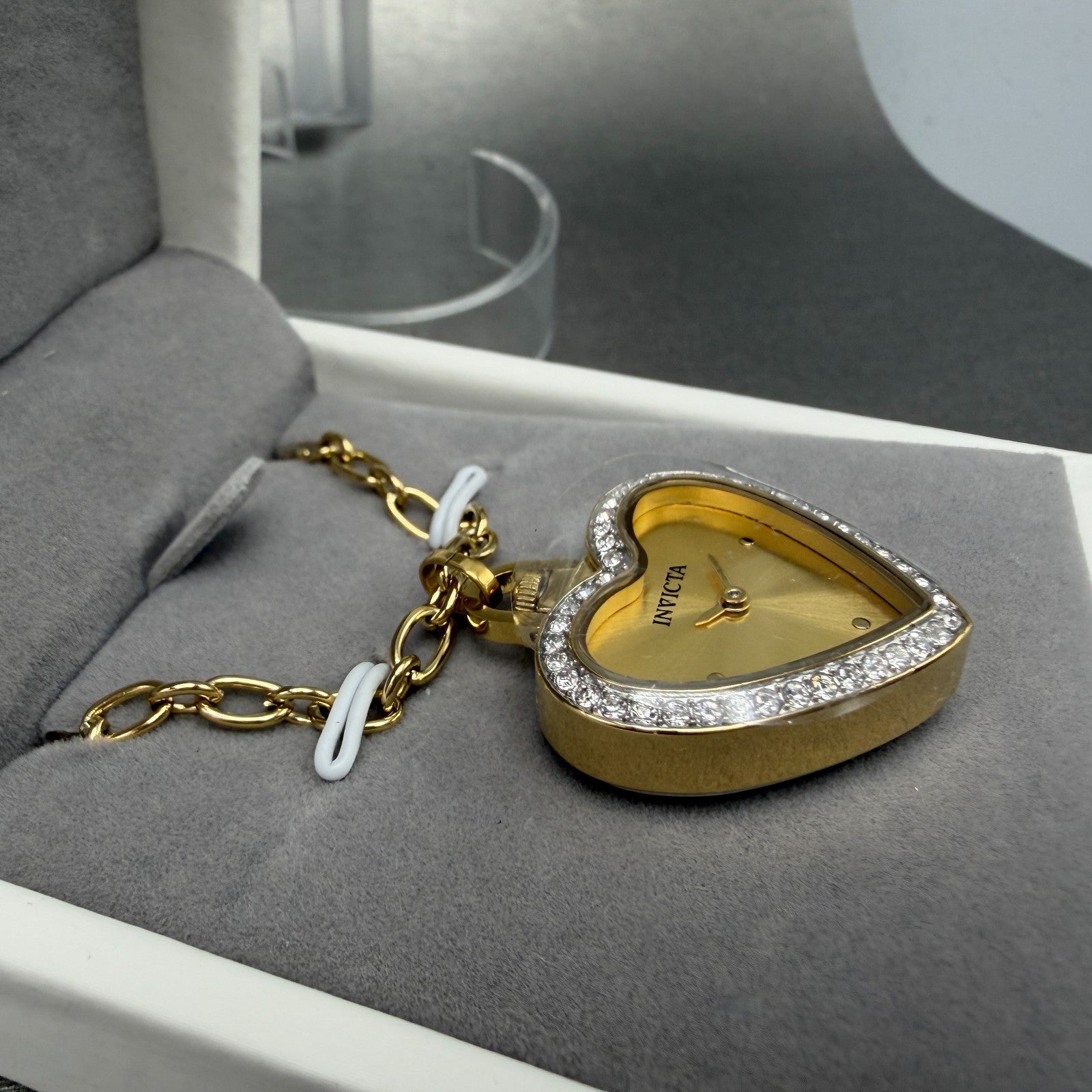Invicta Angel Heart Necklace Watch Women 28mm Gold Dial Gold Tone 49938 NIB4