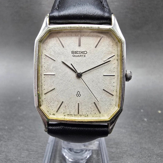 Seiko Tank Watch Men 27mm White Snowflake Dial Silver 6431-5150 New Battery JP0